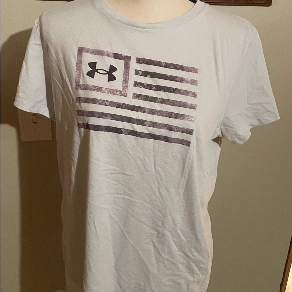 Under Armour White and Purple Short Sleeve Tee